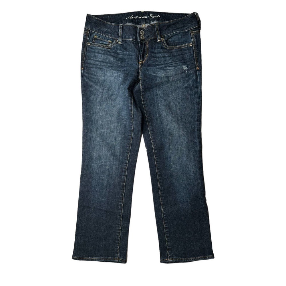 American Eagle Blue Dark Wash Denim Artist Crop Capri Jeans Womens Sz 4 Stretch